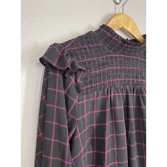 Torrid Crinkle Chiffon Smocked High Neck Blouse Black Purple Size 1 (XL 14/16) - Picture 9 of 16